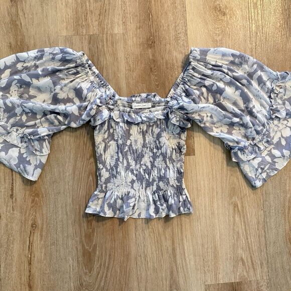 Mustard Seed Boho Floral Angel Wing Blouse Top Small Cropped Stretch - Picture 13 of 13